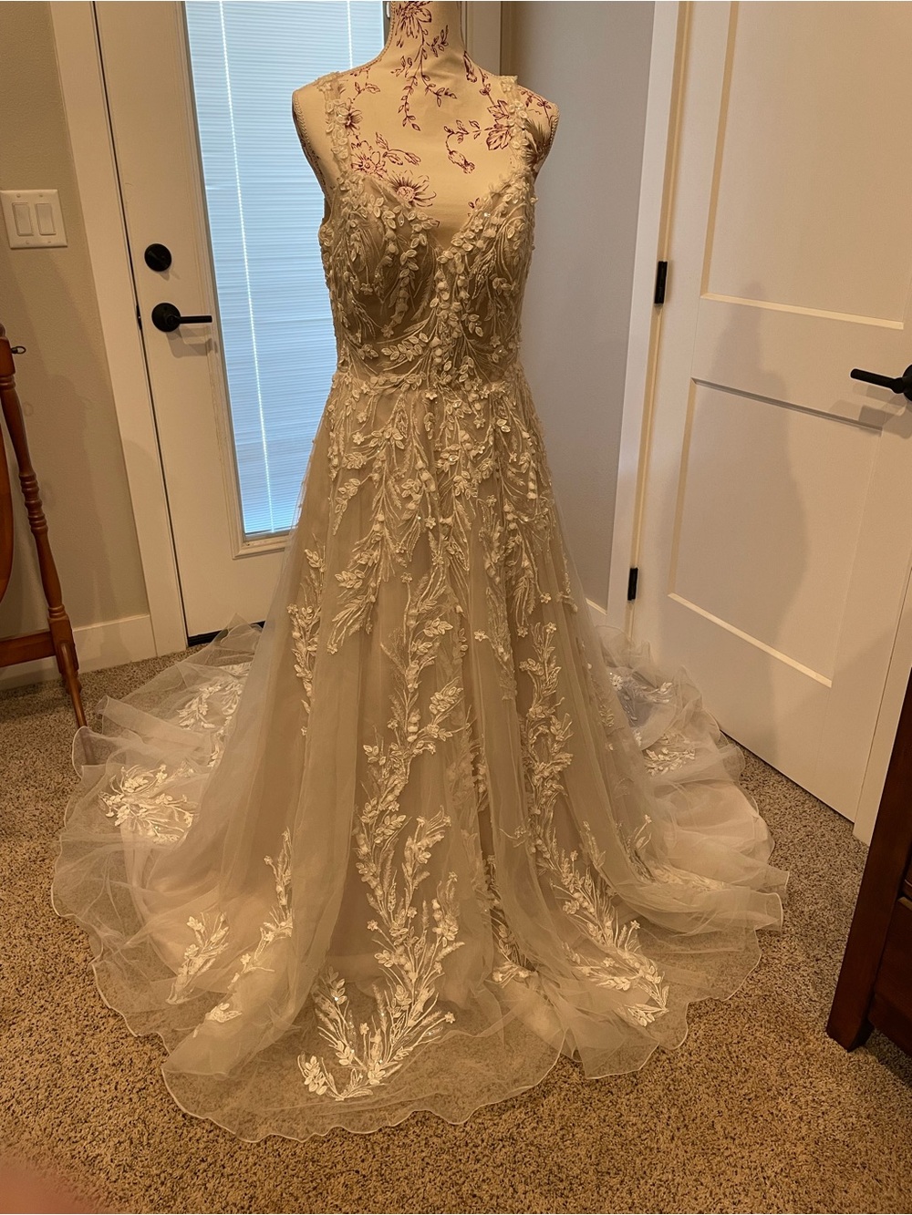 Lillian West 66176 Elegant Ivory Lace Appliqué A-Line Dress